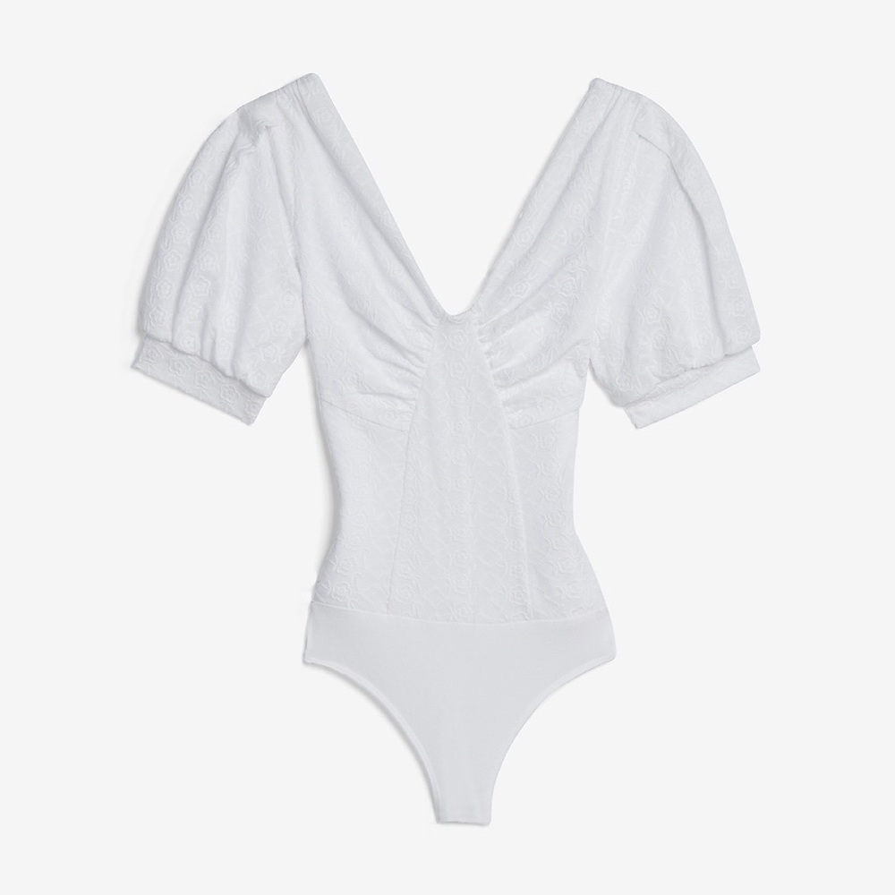Express LACE OFF THE SHOULDER THONG BODYSUIT (WHIT